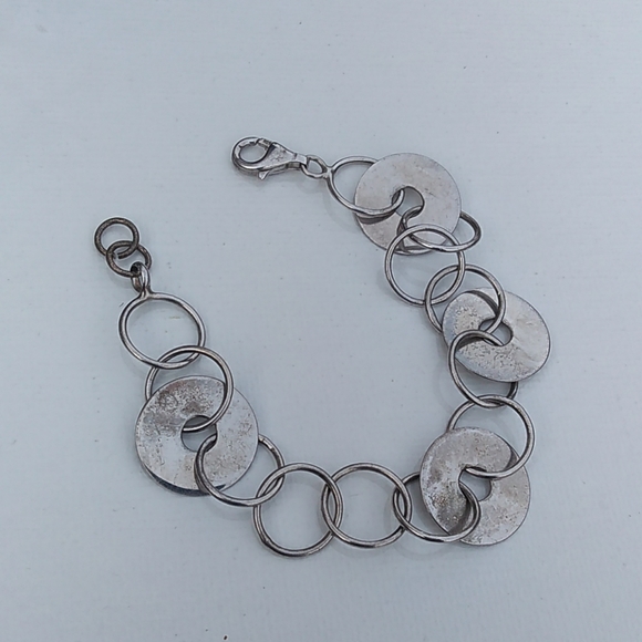 VINTAGE 925 Sterling Silver Circle Link Bracelet - Picture 3 of 8